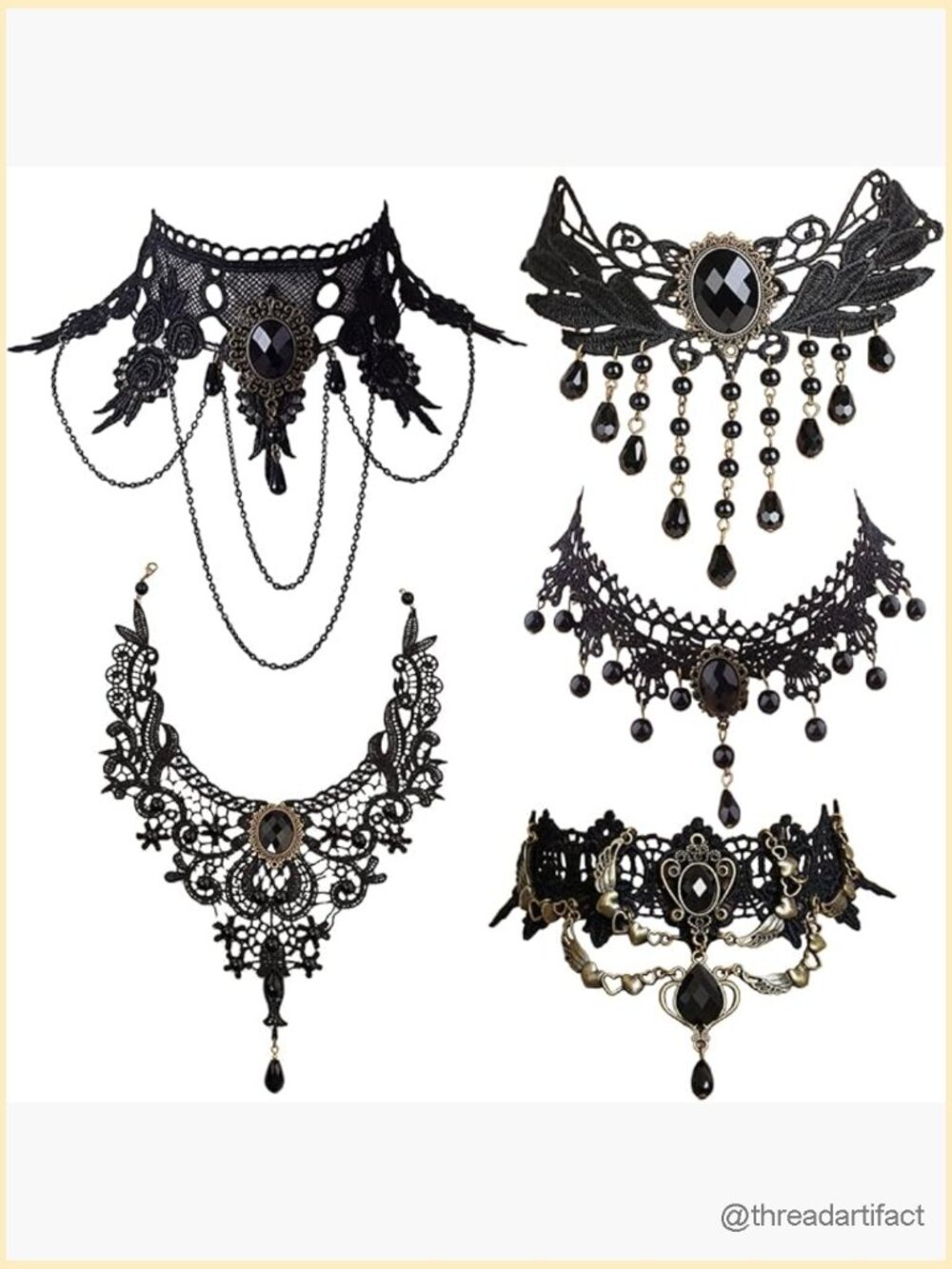 5 Gothic Steampunk Lace Choker Necklace Set Victorian Cosplay Jewelry
